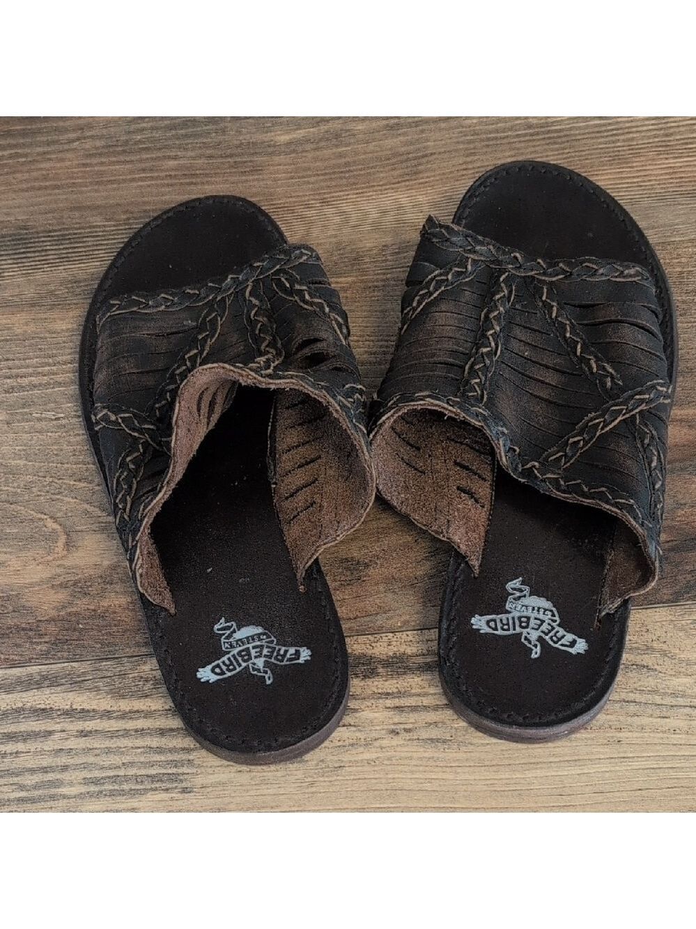 Freebird Black/Brown Boho Woven Leather Hippie Sandals 11      -c156 - Picture 3 of 7
